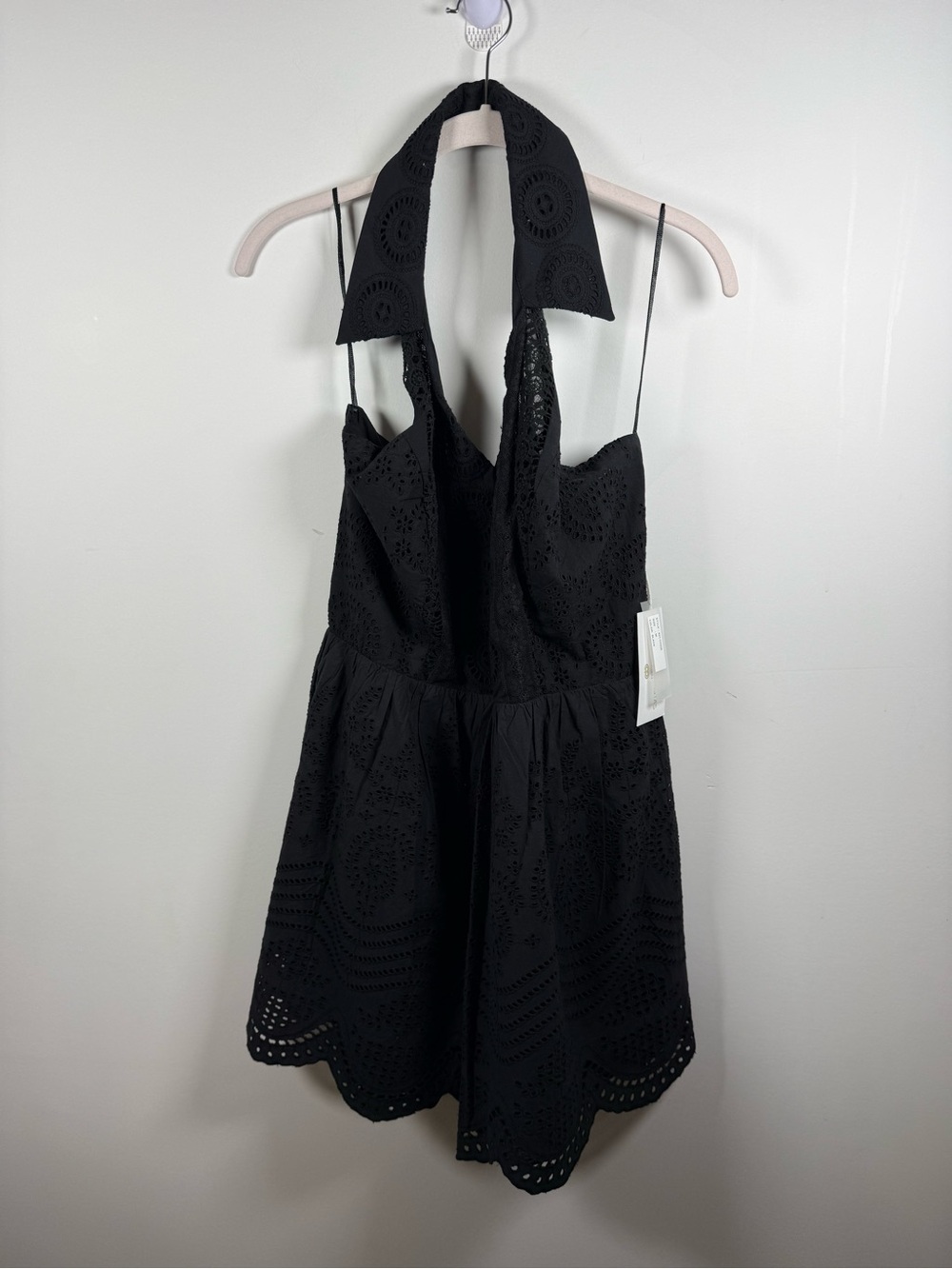 CAROLINE CONSTAS | BNWT Black Halter Eyelet Mini Dress Size M